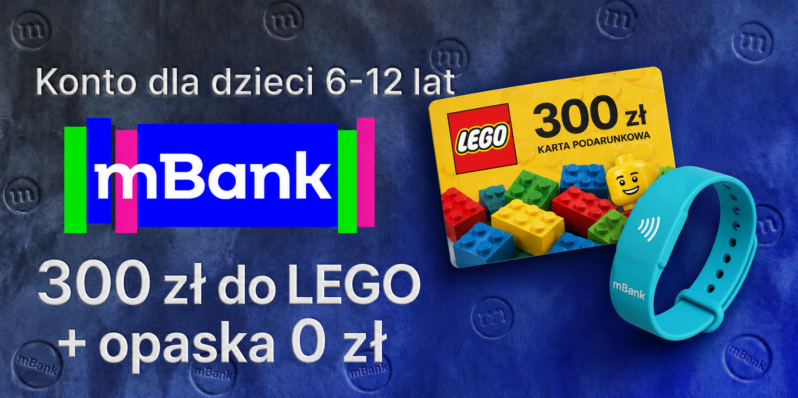 Promocja mBank eKonto Junior: 300 zł do LEGO i opaska płatnicza za 0 zł dla dziecka 6–12 lat
