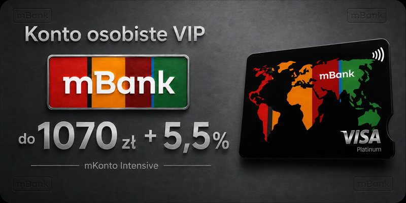 MKonto Intensive w mBanku – promocja: 1010 zł + kupon 60 zł, 5,5% do 200 000 zł + darmowy Fast Track